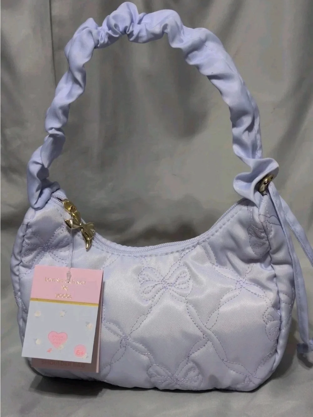 LoveShackFancy x Yoobi Lavender Quilted Shoulder Bag with Scrunch Handle NWT